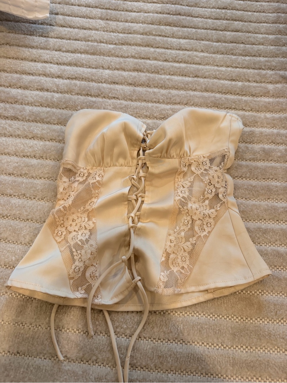 Peppermayo Cream Strapless Corset Top with Lace Panels